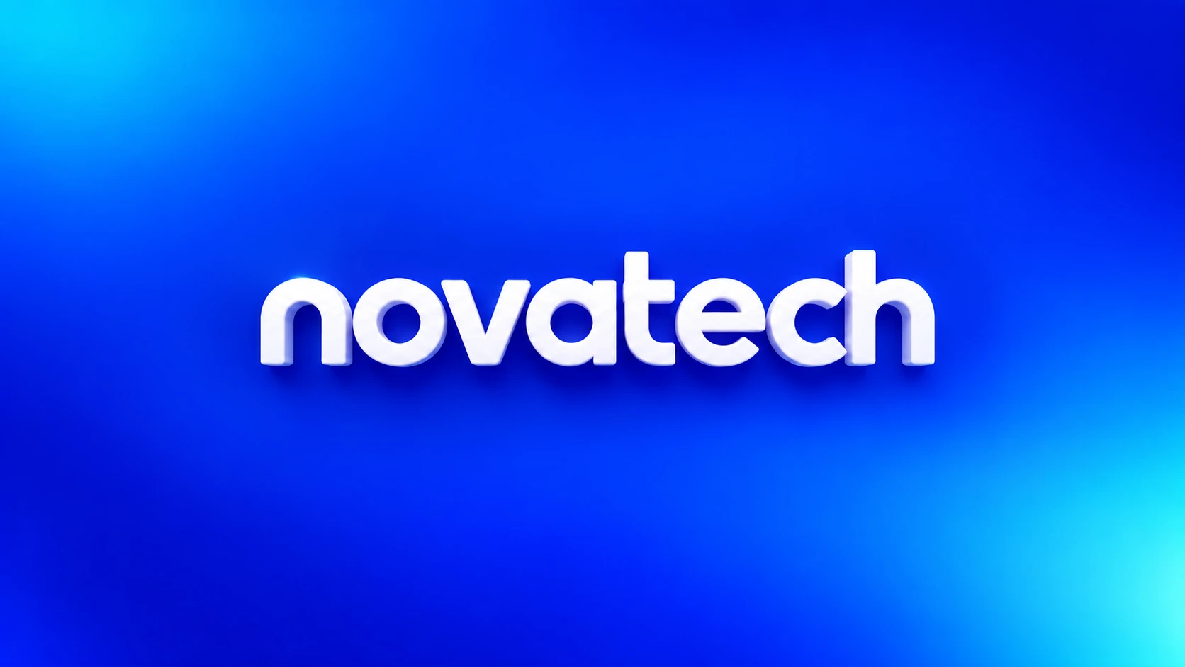NovaTech brand name in white 3D lettering on a blue gradient background.