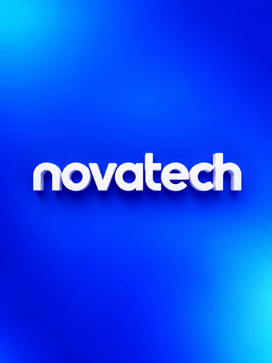 NovaTech brand name in white 3D lettering on a blue gradient background.